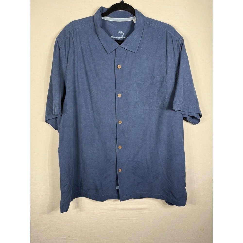 Tommy Bahama 100% Silk Hawaiian Camp Shirt Mens XL Blue Floral Jacquard Resort